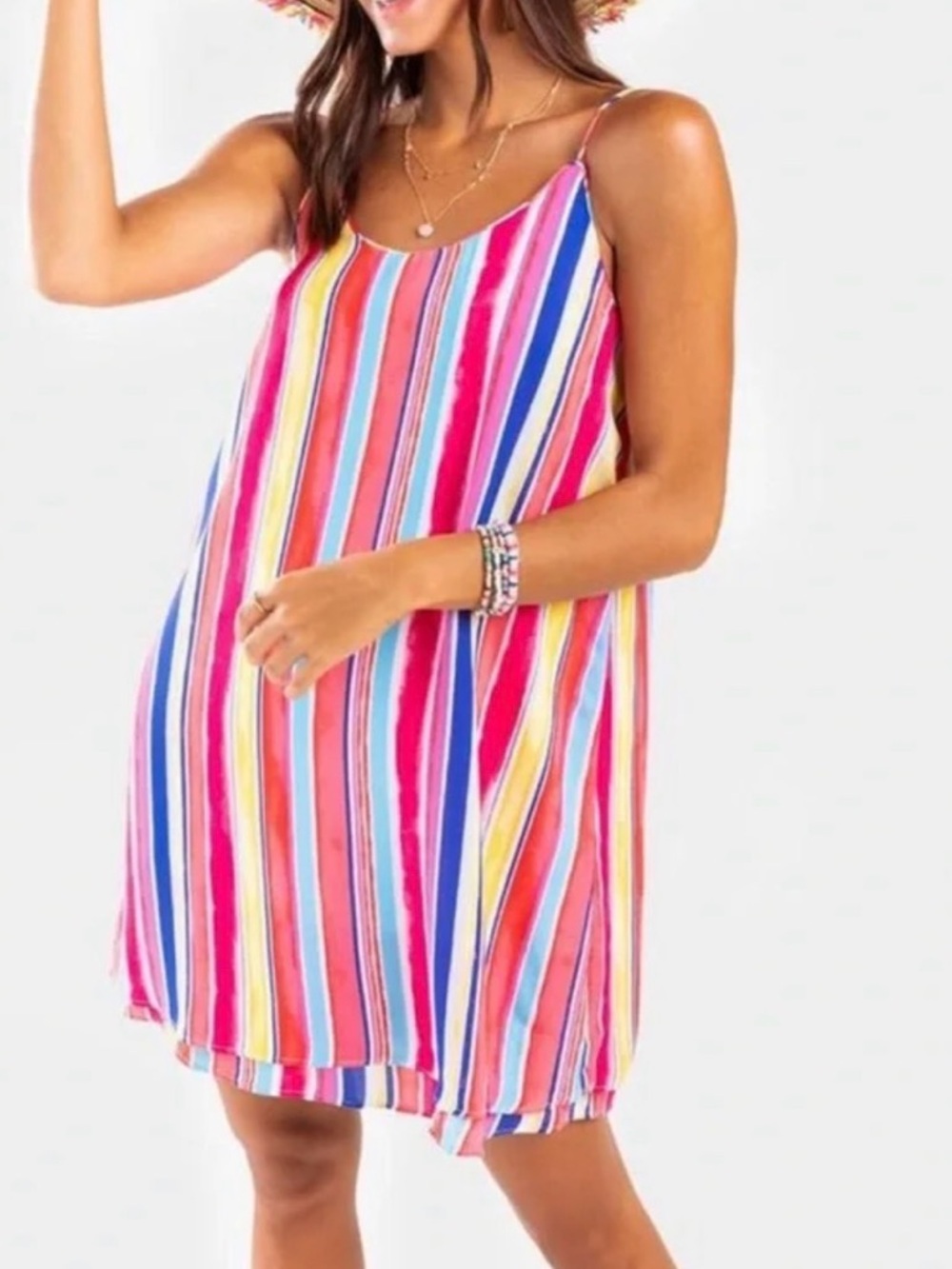 Francesca's Collections Multicolor Striped Spaghetti Strap Dress